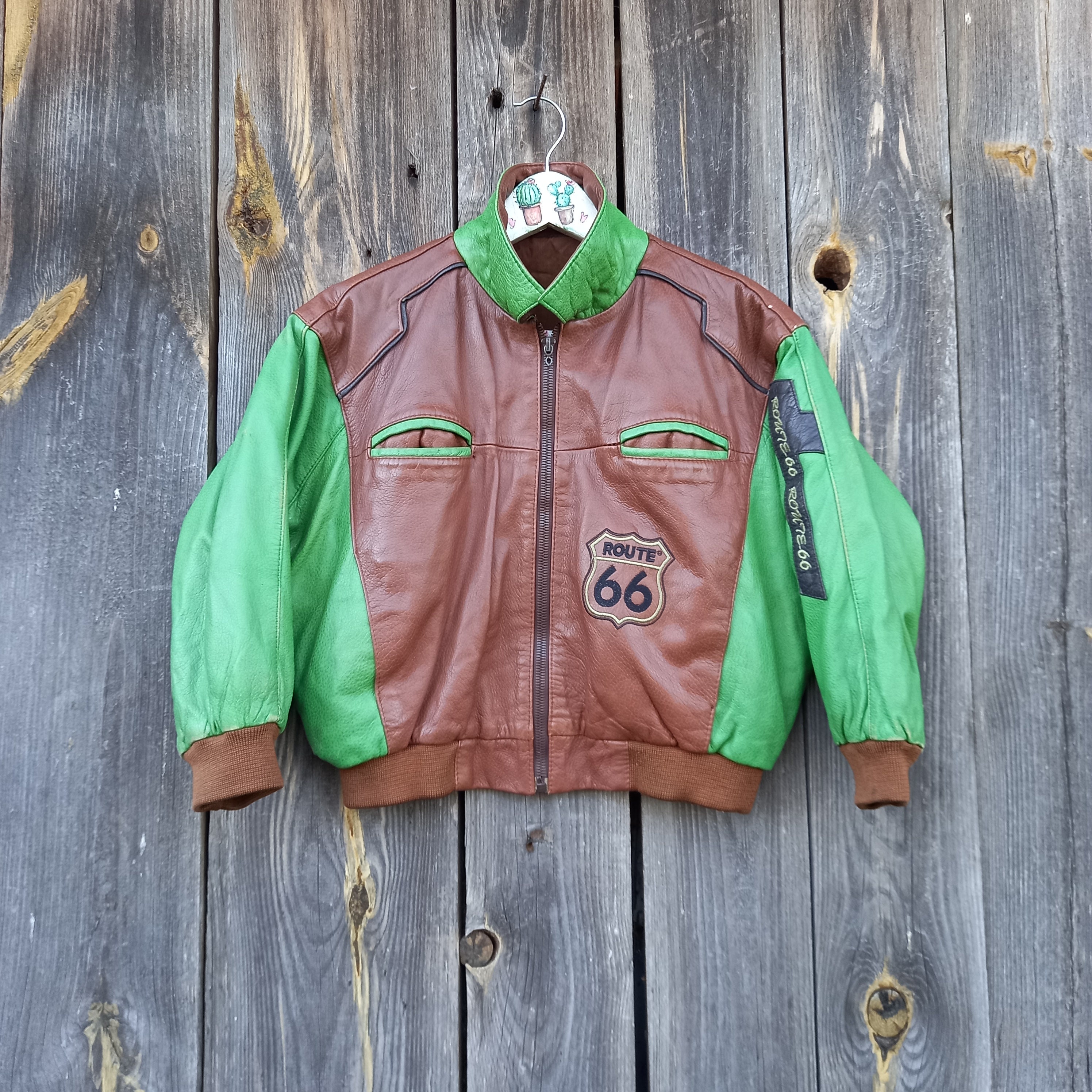 Vintage 80s Colorblock Leather Bomber Jacket: Kids Size 9-10