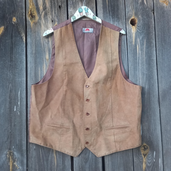 Vintage Suede Leather Vest Mens XL: 90s Western Boho Waistcoat - Etsy