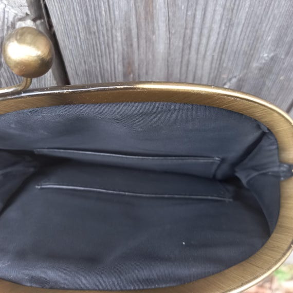 Vintage Black Leather Frame Bag 70s 80s Kiss Lock Purse Retro