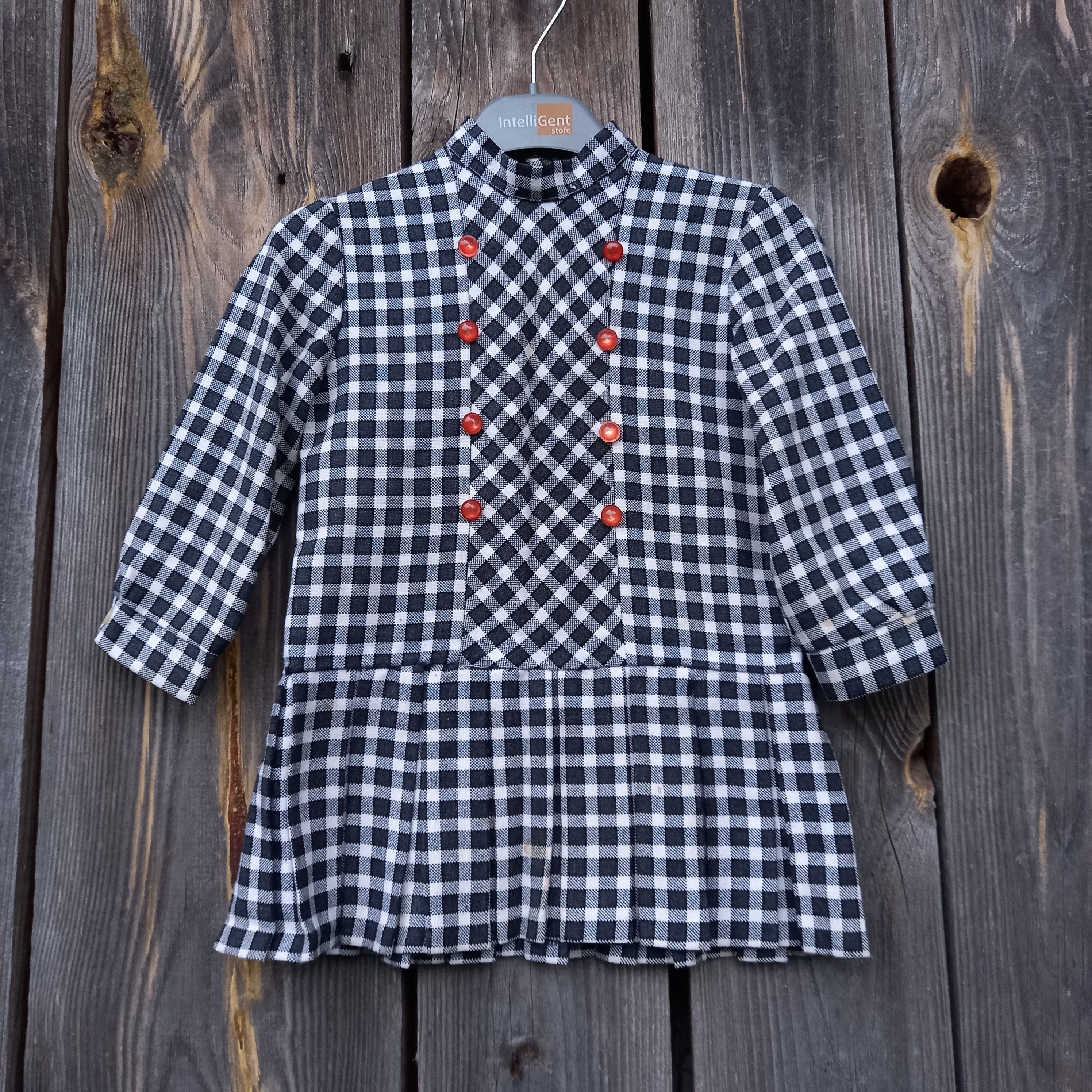 60's black and white checkered dress Fantastic 1950's Estevez Black & White Plaid Dress With Huge Buttons / Xtabay Vintage