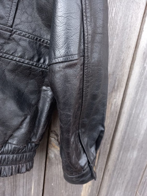 90s Vintage Black Leather Aviator Jacket Men Flight Training