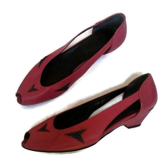 Vintage shoes for women 80s Leather shoes Sizes 41 Pink women\u0027s sandals Party 80s Summer shoes 1980s Ballet flats Slight heel