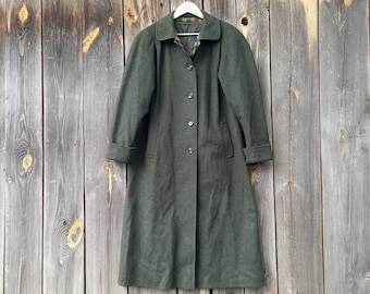 90s Loden coat women 1990s Swing overcoat Austrian Wool coats for womens Dark Green Long Trench Classic Pea coat vintage clothing M L large