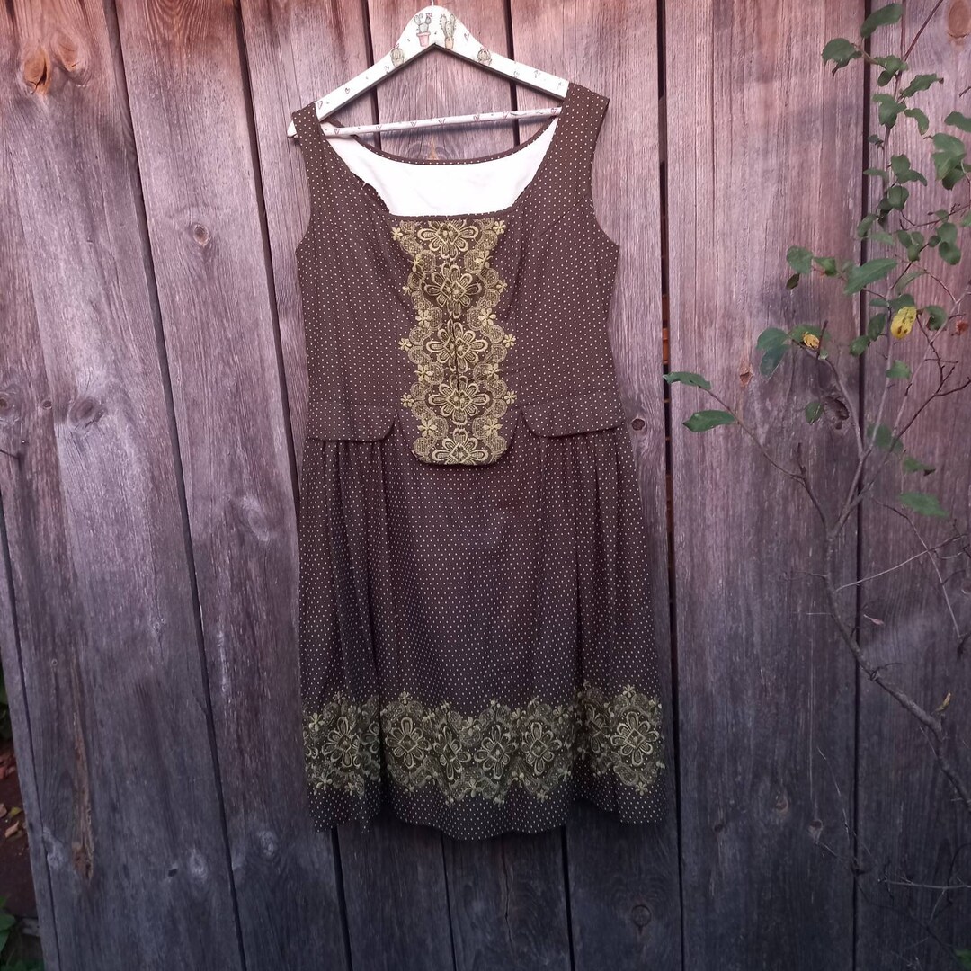 brown oktoberfest dress Vintage Brown Dirndl Dress: Bavarian Oktoberfest Costume, Size L