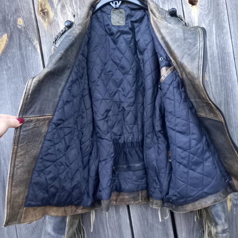 90s Vintage Fringe Leather Jacket for Men Modeka Boho Motorcycle