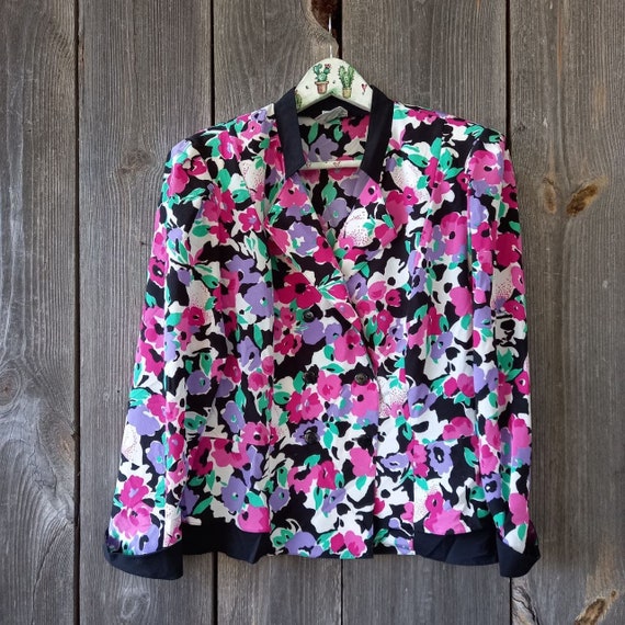 90s Colorful blouses womens Roses Vintage Top Ret… - image 2