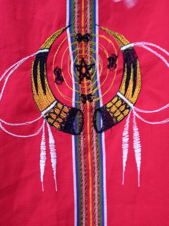 Vintage embroidered kaftan dress robe Red Boho Az… - image 5