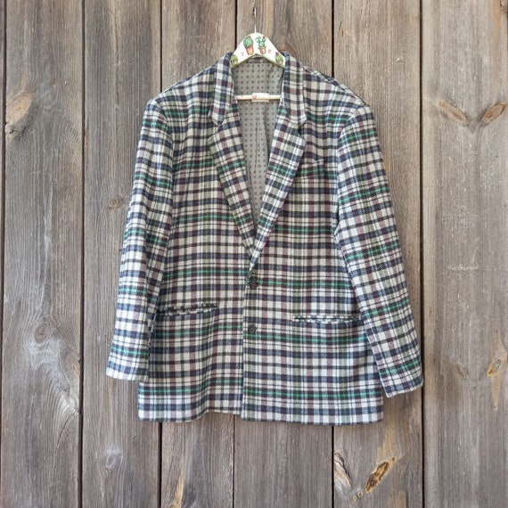 ジャケット・アウター 80s 90s ITALY plaid pattern coat EURO Vintage Plaid Wool Blazer: 90s Rustic Sport Coat, Made in Italy (L