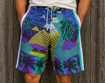 Bañador corto vintage para hombre de los años 80, Alemania Occidental, años 90, estampado retro, tallas XL y XXL, estampado tropical, ideal para la playa en verano.