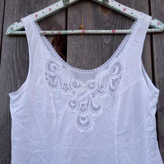 70s Vintage nighty dress 80 White nylon Lace Shor… - image 3