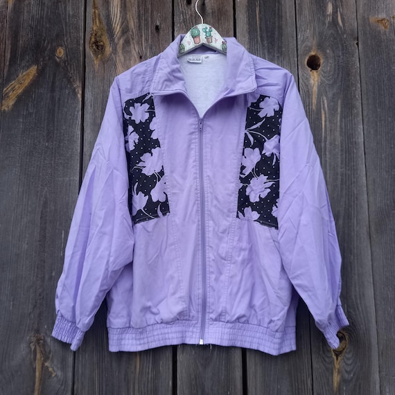 90s Vintage Floral Windbreaker: Purple Color Block Jacket (L) - Etsy