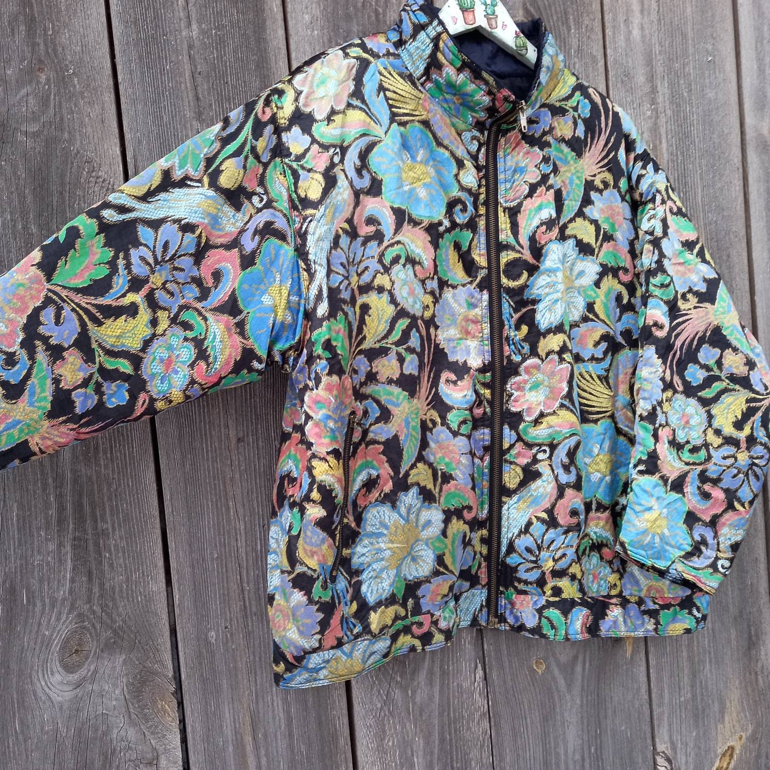 90s Vintage Floral Bomber Jacket: XL Black Satin Blazer - Etsy