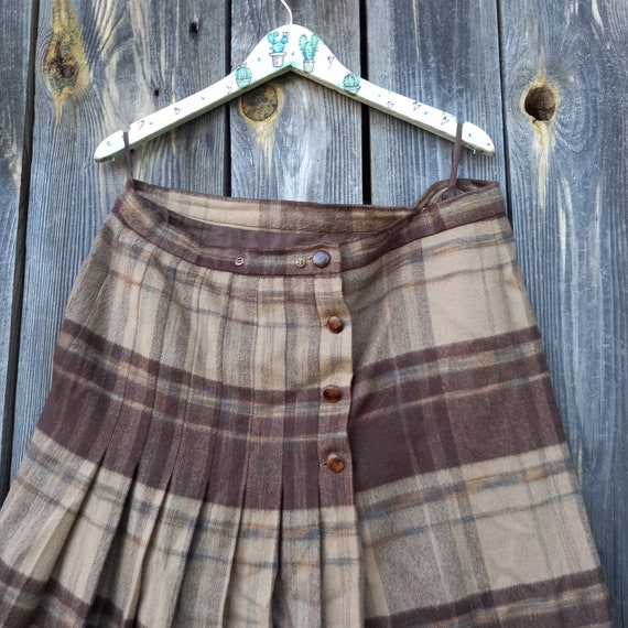 90s Brown Checker Skirt Paris Wool gingham skirts women Vintage High Waist Fall Clothing womans Office warm clothes Festival Size XL Plaid