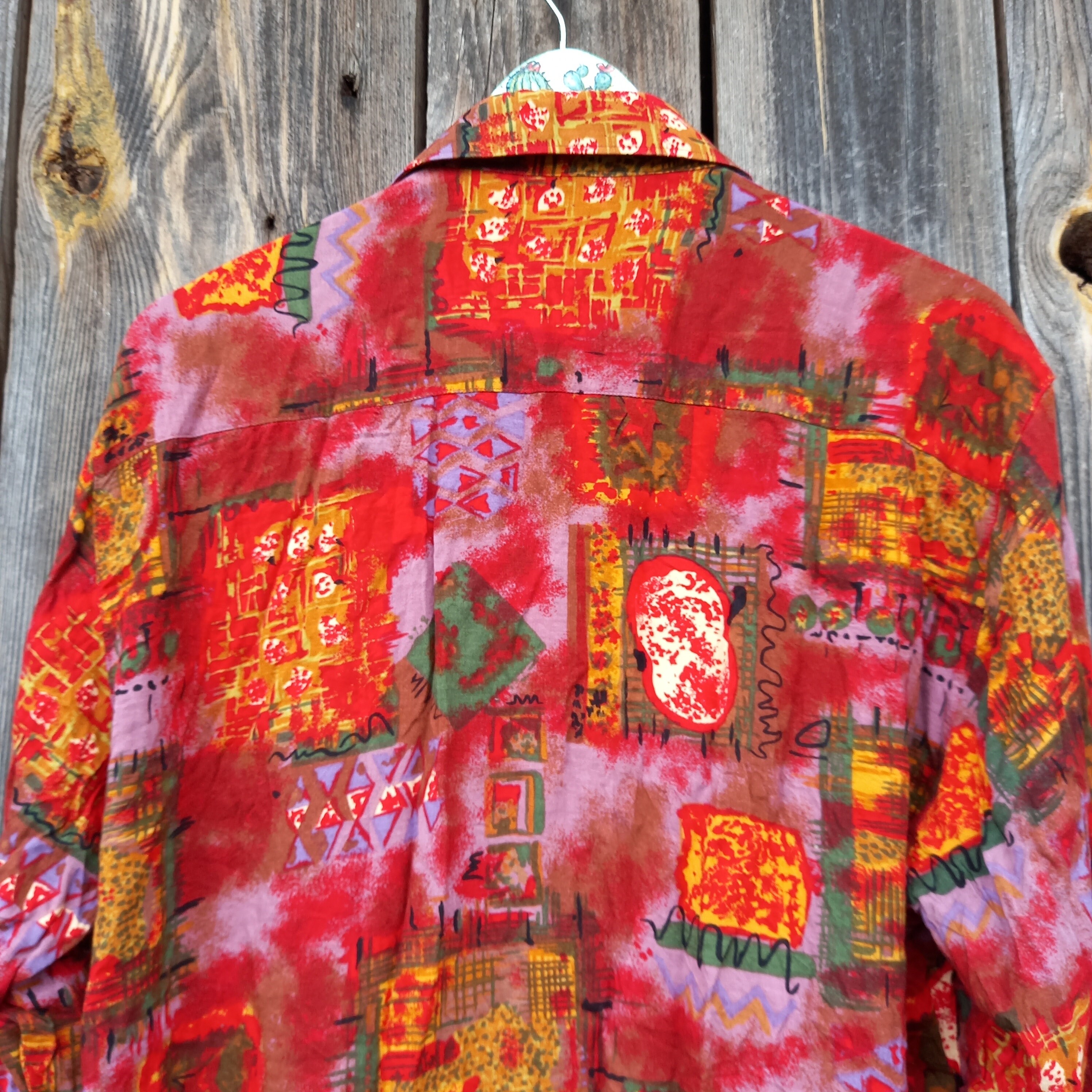 90s Colorful Shirt Men Vintage Red Сlothes 1990s Retro