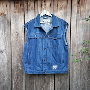 90s Vintage denim vest for men Waistcoat jeans Unisex Sleveless Jeans Jacket Streetwear Punk size L XL Distressed denim jacket women Country