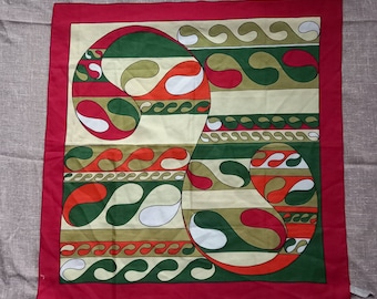 70s Red Scarf Womens Green Red handkerchief Vintage Sailor Style Square Hanky Mother's Day Gift girlfriend mom grandma Retro Shawl Her