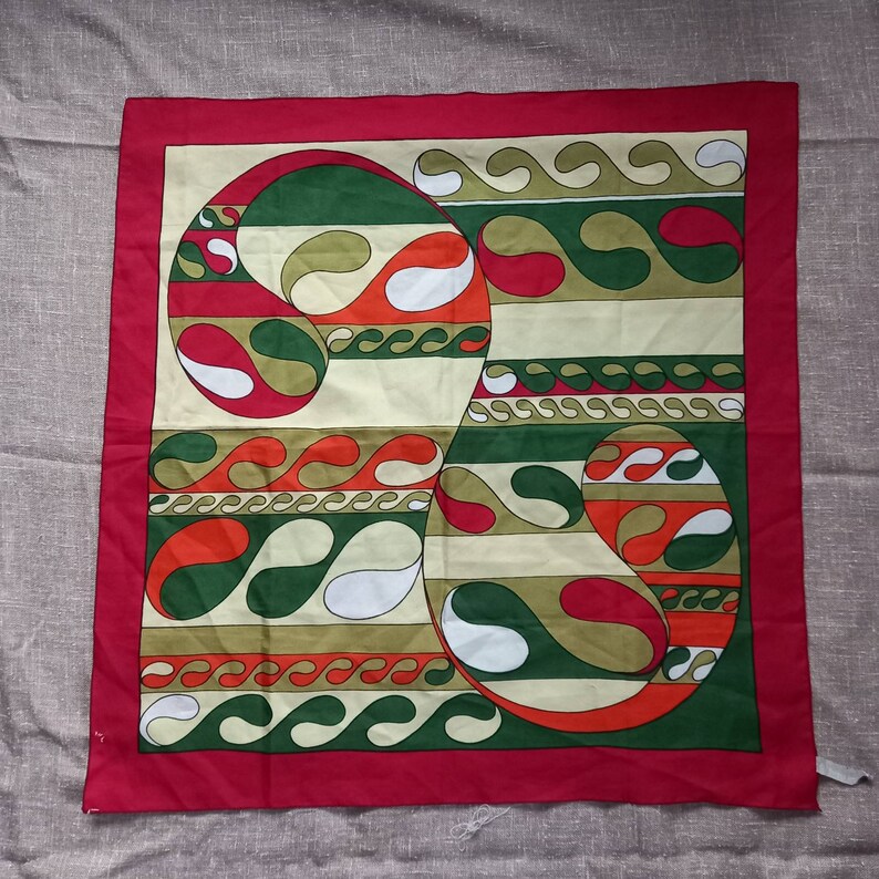 70s Red Scarf Womens Green Red handkerchief Vintage Sailor Style Square Hanky Mother's Day Gift girlfriend mom grandma Retro Shawl Her image 1