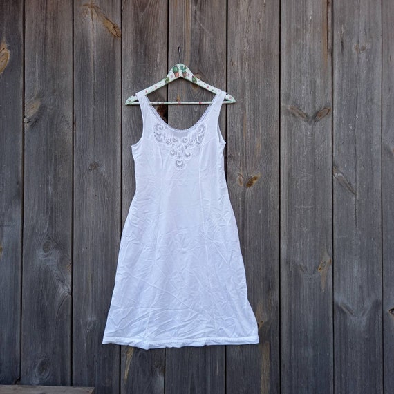 70s Vintage nighty dress 80 White nylon Lace Shor… - image 1
