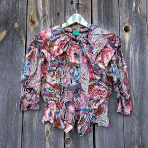 90s Colorful Blouses Big Collar Vintage Women&#39;s Blouse Canda Short Sleeve 1990s Retro Party Clothes Disco Style Office Clothes Women L Large