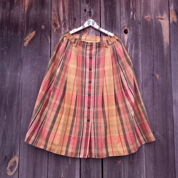 90s Dirndl Skirt women Oktoberfest party Trachten National Vintage Folk Clothing Bavarian Tracht festival Costume Austrian Check skirt L 44