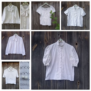 6 set White Blouses Wholesale clothing lot 6 pieces Blouses Bulk buy vintage clothes Bundles to Resell Bulk shirts