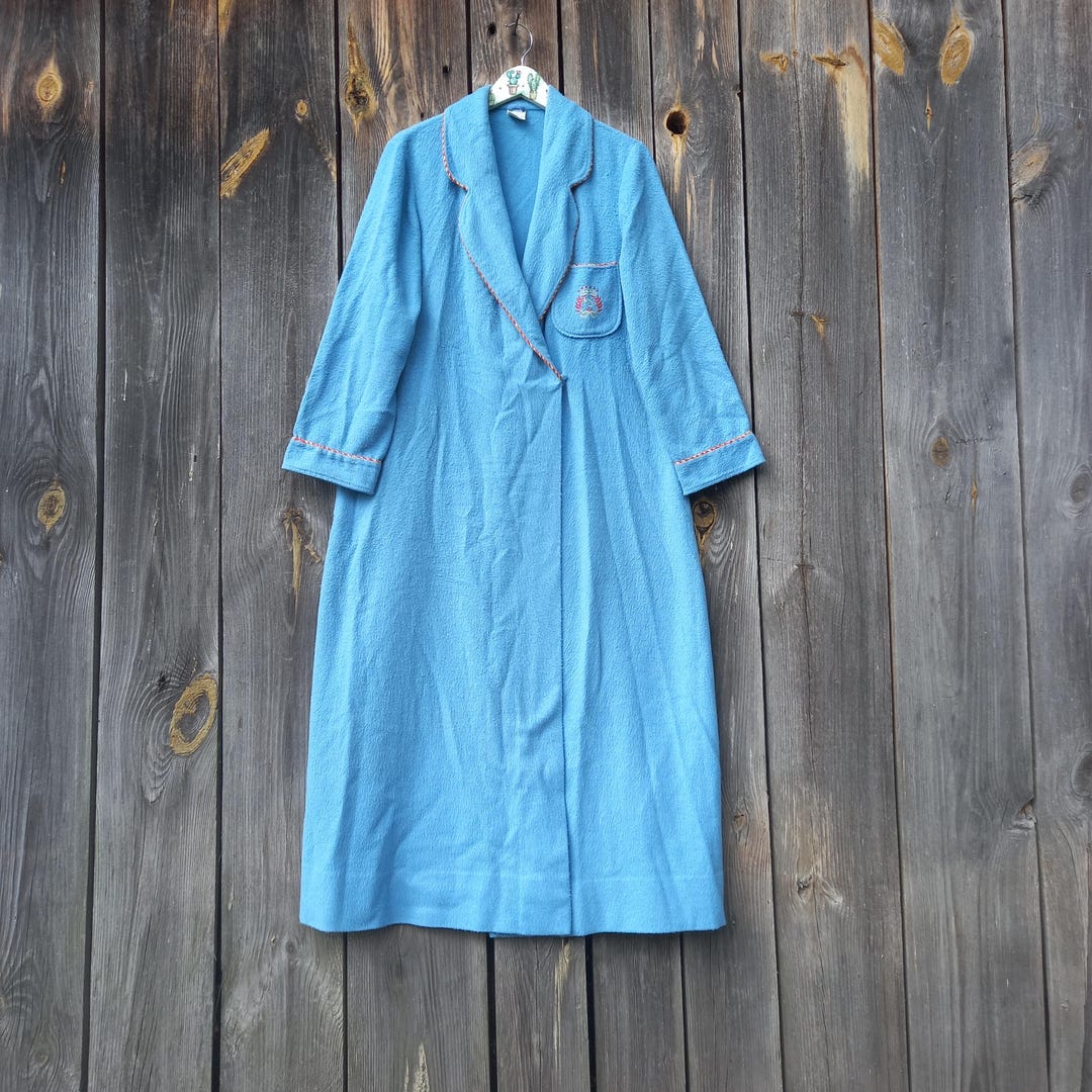 Blue Terry Robe 70s Blue Terry Robe Women Vintage Cotton Nightgown Made in Italy L - Etsy