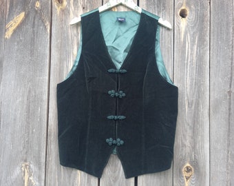 90s Green vest womens Velvet Vintage Country style clothes Waistcoat Folk Retro Party Western clothes Wedding clothing festival Size L Large