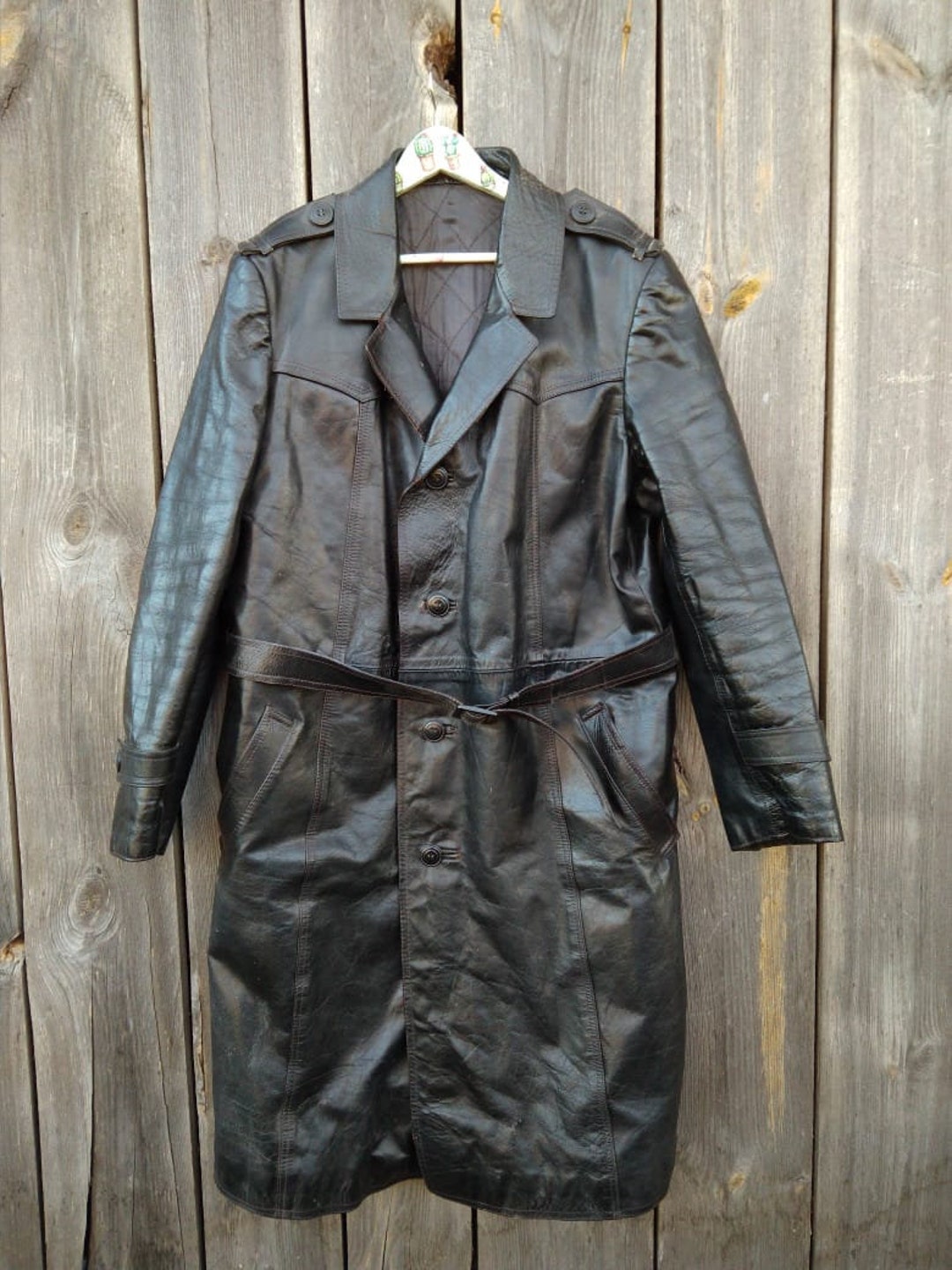 Black Soviet Overcoat Mens 1970s 80s Vintage Leather Coat Men - Etsy