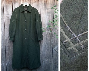 80s Wool Loden Coat Women 1990s Swing Overcoat Austrian