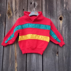 90s Red Sweatshirt kids Vintage Colorful knit sweater baby boy girl 80s Color Block Streetwear Toddler Retro children&#39;s clothes Size 92 2T