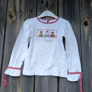 90s White sweater girl 00s Christmas Embroidered Santa Claus Deer Gnome Y2K Vintage Long sleeve T-shirt baby kids 4T Clothing children's