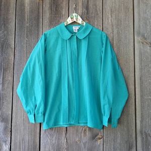 80s Green blouse for women Vintage summe blouses VTG 1990s Mod shirt Long sleeve Bat Retro clothes Oversize Clothing Large Made in Austria