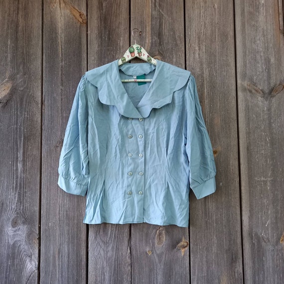 90s Blusas azules vintage para mujer Canda 3/4 manga - Etsy España