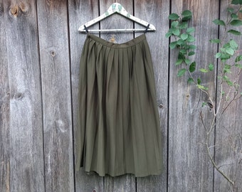 Pleated skirt for women 80s Midi skirts vintage Festival Fall Clothing 1990s High Waist Green Khaki Military Maxi Olive Urban clothes M/L