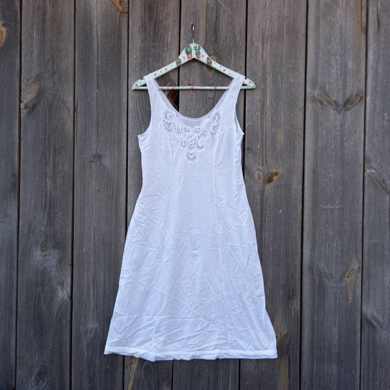 70s Vintage nighty dress 80 White nylon Lace Shor… - image 7