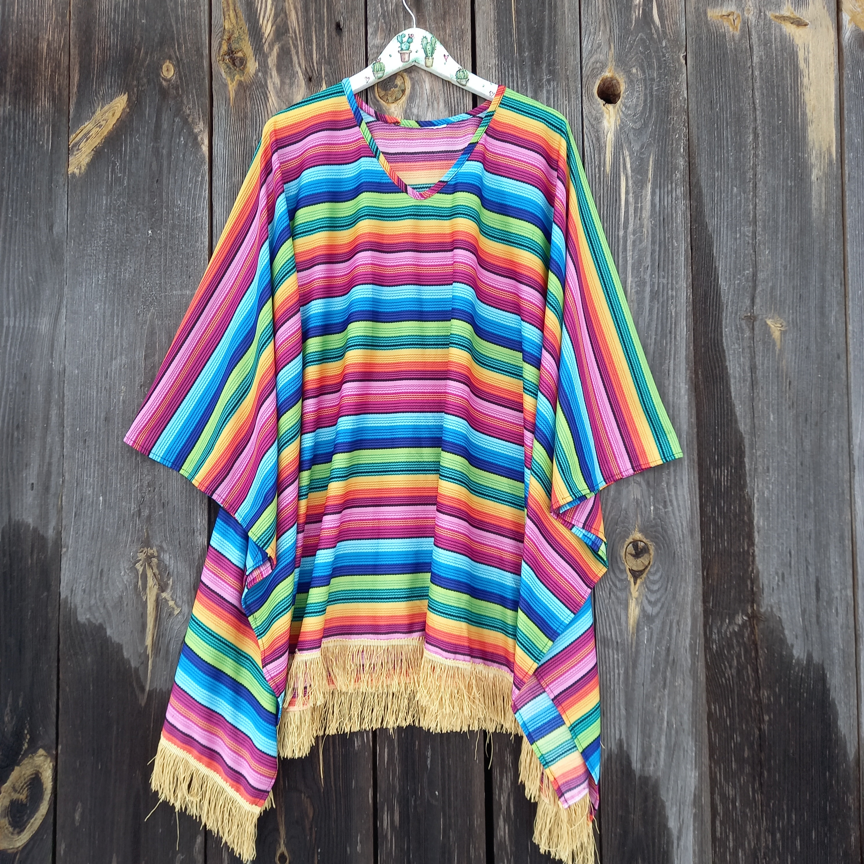 2000s Vintage Poncho Women Rainbow Mexico Poncho Y2K Clothes