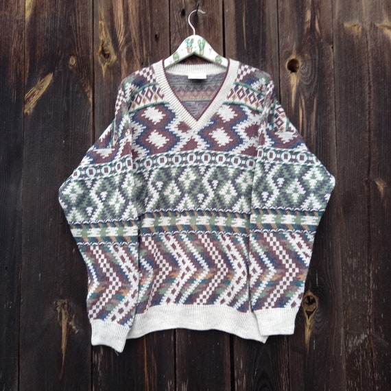 90er Jahre Strickpullover Herren Vintage Gestreifter Pullover