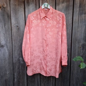 80s Orange blouse for women Vintage summer Roses blouses Tie dye VTG 1990s  Floral shirt Long sleeve Retro clothes Oversize Clothing Large