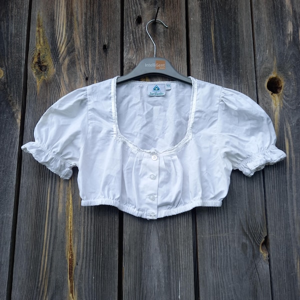 Vintage Dirndl Bluse: Weißes Crop Top für Mädchen, Trachten Top (Größe 158/12 Jahre alt)