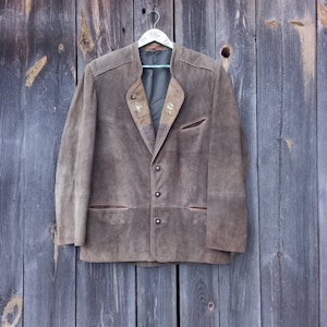 Kurtka khaki męska zamszowa brązowa vintage marynarka hipisowska zachodnia boho L XL kowbojska odzież festiwalowa country loden austriacka rustykalna impreza