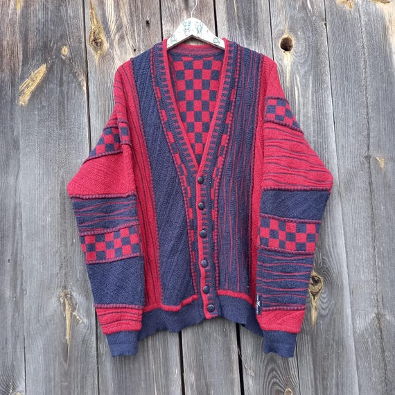 90s Red Cardigan Sweaters men CARLO COLUCCI 1990s Vintage Blue