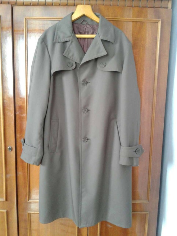 Brown Soviet Overcoat Mens 1970s 80s Vintage Trenchcoat Khaki