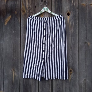 90s White Striped skirt Black with Front buttons Vintage Pencil Skirts button up Clothing Midi L Romantic Clothes women Elastic High Waist