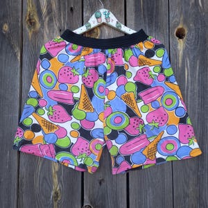 80s Shorts women Fruit Strawberry Ice cream Vintage summer skorts Y2K Retro Summer Cotton clothing Tropical beach Colorful clothes 176 S M