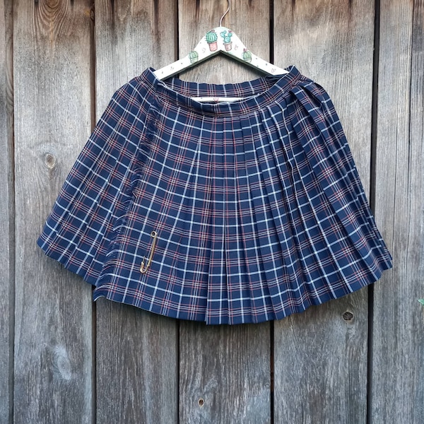 Mini jupe à carreaux bleue des années 80 plissée vintage écolière kilt tartan style écossais vêtements pour femme vêtements de festival tennis taille S petit rouge