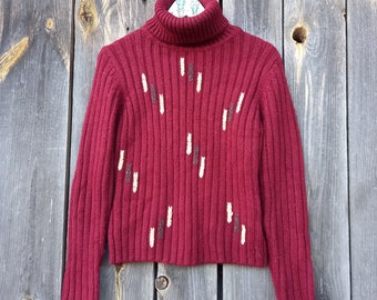Sweter z golfem Vintage z mieszanki moheru, Y2K, bordowy, rozmiar M