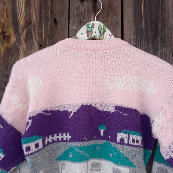 90s Pink sweater girl kids 80s Vintage knit embro… - image 9