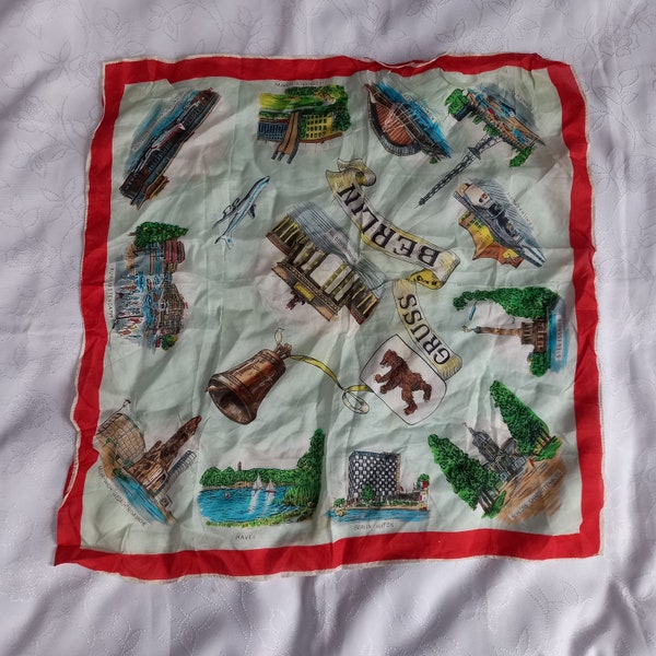Vintage Berlin Travel Scarf: 60s Souvenir Map