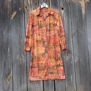 70s Orange dress for women 1970s Сolorful clothing Size M Medium Flowers prints Midi Brown Fall clothes Retro Party Summer Floral Polyester