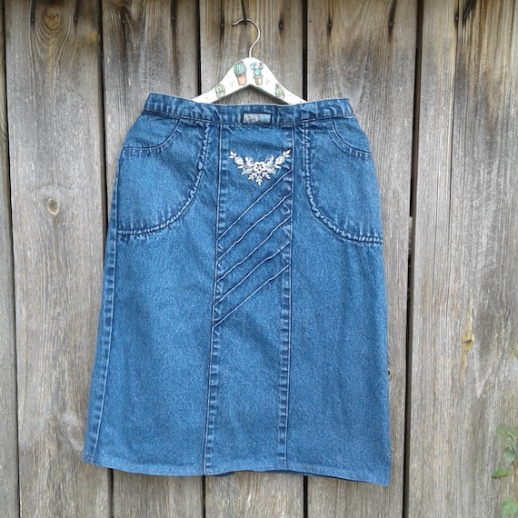 80s Denim skirt woman Blue Jean Vintage High wais… - image 1